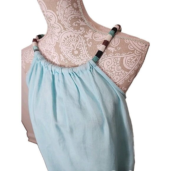 ST. TROPEZ WEST Womens Turquoise 100% Linen Mini Shift Dress Swim Coverup XS - Picture 2 of 6